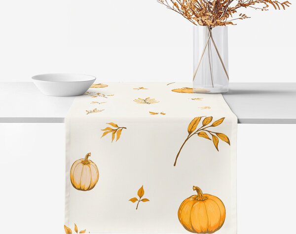 Goldea běhoun na stůl 100% bavlněné plátno - podzimní dýně a lístky 35x140 cm