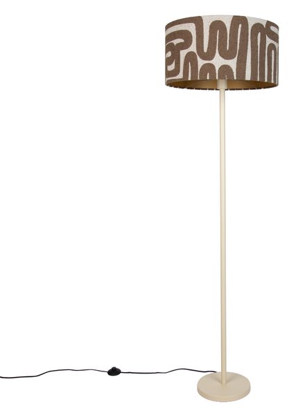 Japandi stojací lampa béžová s hnědo-béžovým pruhovaným stínidlem 50 cm - Simplo