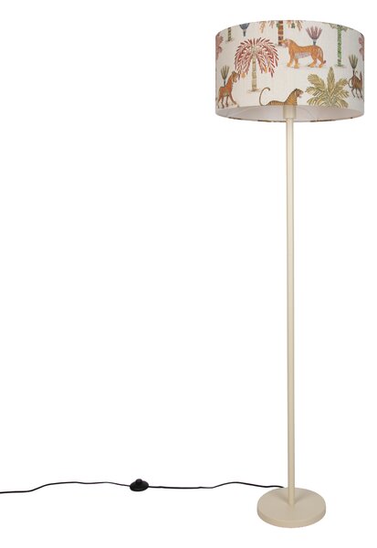 Japandi stojací lampa béžová s vícebarevným stínidlem se zvířecím potiskem 50 cm - Simplo