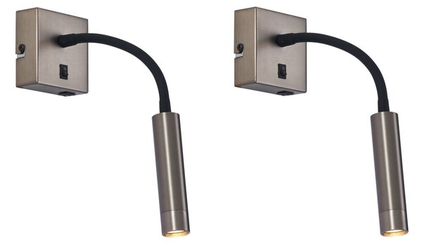 Sada 2 moderních antracitových nástěnných svítidel s USB-C - Gosna