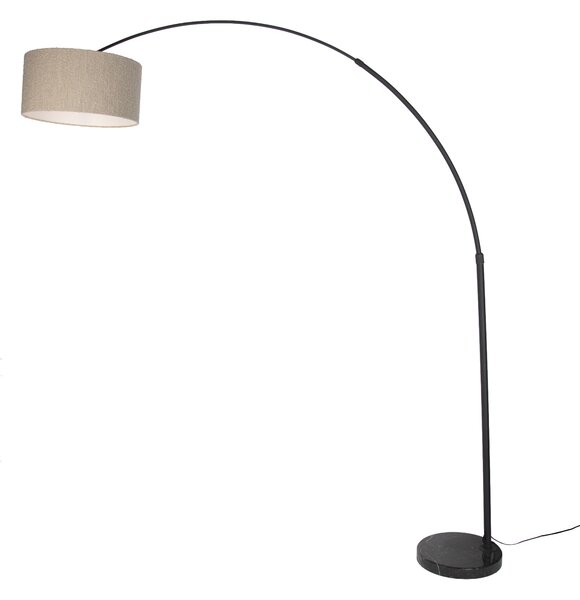 Moderní oblouková lampa černá s mramorovým podstavcem a béžovým bouclé stínidlem 50cm - XXL