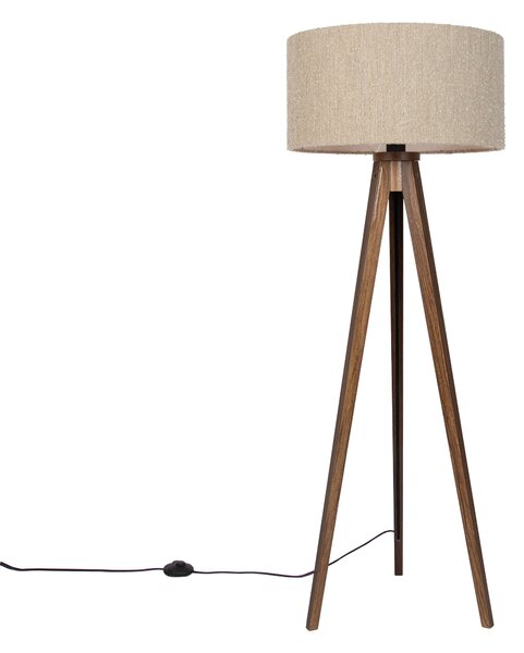 Moderní stojací lampa z ořechového dřeva s béžovým buklé stínidlem 50 cm - Tripod Classic