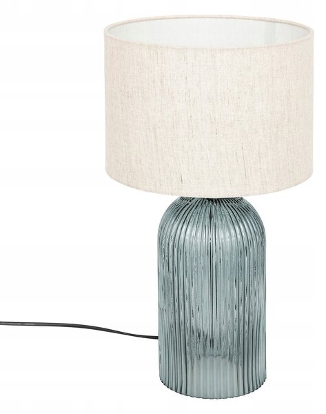STOJACÍ LAMPA NOČNÍ SE SKLENĚNÝM ZÁKLADEM, výška 42 cm, MODRÁ + BÉŽOVÉ STÍNIDLO