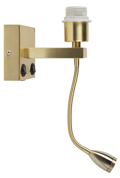 Art Deco nástěnná lampa zlatá s USB a flexibilním ramenem - Brescia Combi