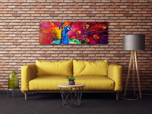 Impresi Obraz Barevný páv - 90 x 30 cm (3 dílný)