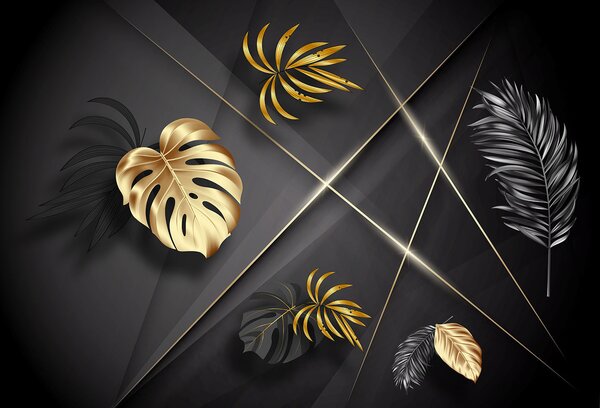 Fototapeta Elegantní kovové listy na tmavém pozadí, Geometrické 3D fototapety, Populární fototapety, u96822 - Tapeko.co.cz