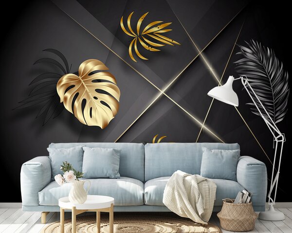 Fototapeta Elegantní kovové listy na tmavém pozadí, Geometrické 3D fototapety, Populární fototapety, u96822 - Tapeko.co.cz