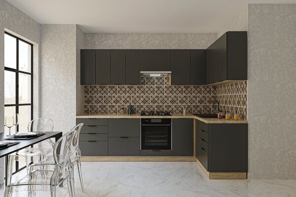 VerDesign CRAF R2 moderní rohová kuchyně 280 x 140, grafit