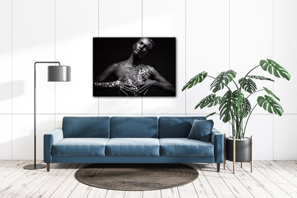 Impresi Obraz Portrét ženy černo stříbrný - 70 x 50 cm