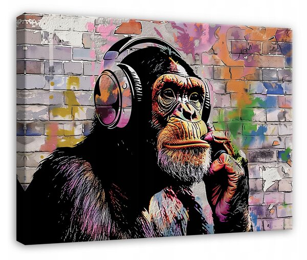 OBRAZ BANKSY OPICE GRAFFITI STREET ART MODERNÍ NA PLÁTNĚ NA ZEĎ 100x70