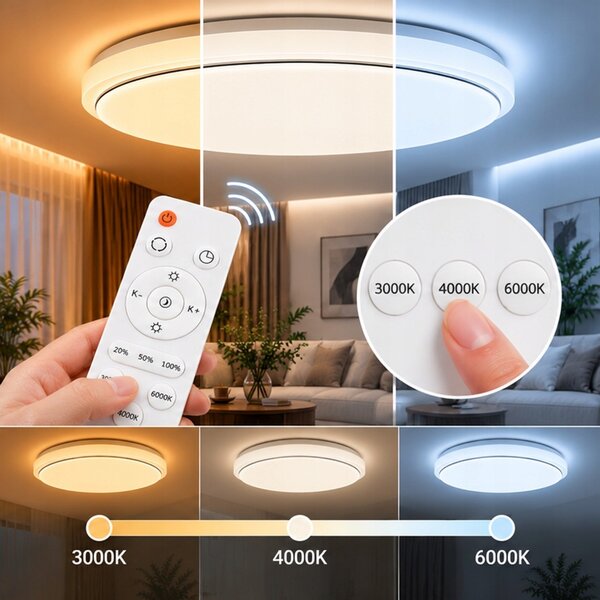 LED stropní Stropní Svítidlo kulatý bílý s dálkovým ovládáním a možností změny barvy světla, 48 cm, Polux