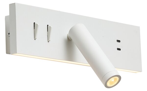 Moderní bílá nastavitelná nástěnná lampa s USB-C vč. LED - Modric