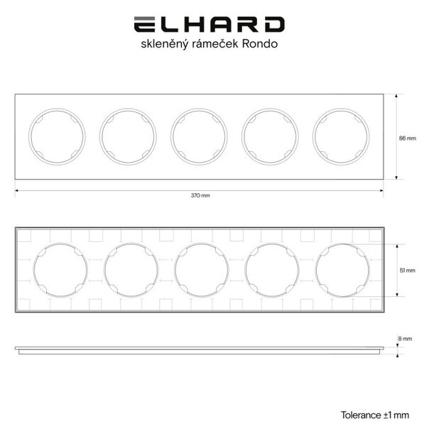 Elhard Skleněný pětirámeček Rondo Glass, černý RG3105B