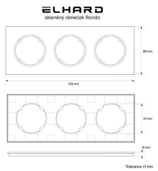 Elhard Skleněný trojrámeček Rondo Glass, bílý RG3103W