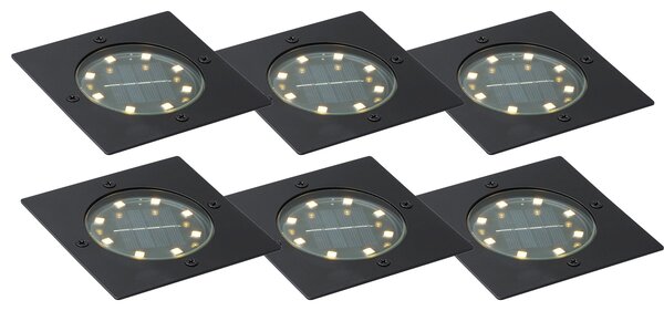 Sada 6 zemních bodových světel černá čtvercová vč. LED IP65 solární - Terry