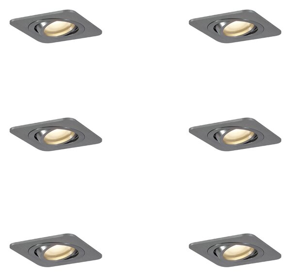 Sada 6 kulatých zapuštěných bodových svítidel Gunmetal GU10 50mm nastavitelná IP44 - Alberto