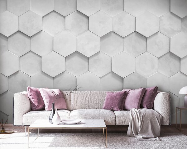 Fototapeta Bílé šestiúhelníky na zdi, Geometrické 3D fototapety, Populární fototapety, u97132 - Tapeko.co.cz