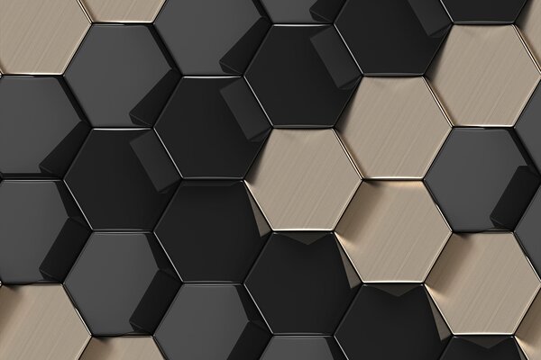 Fototapeta Šestiúhelníkový vzor v černé a béžové barvě, Geometrické 3D fototapety, Populární fototapety, u97138 - Tapeko.co.cz