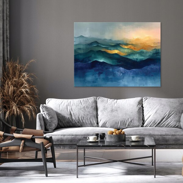 OBRAZ ABSTRAKCE ZLATÁ MODRÁ MODERNÍ NA PLÁTNĚ NA ZEĎ 100x70