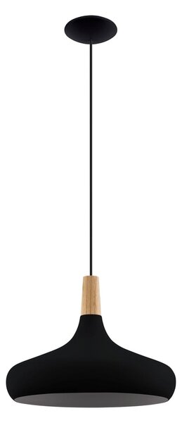 Eglo 900163 SABINAR - Moderní závěsné svítidlo v černé barvě se dřevem, 1 x E27, Ø 40cm (Závěsný barový nebo kuchyňský lustr)