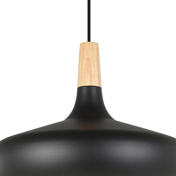Eglo 900163 SABINAR - Moderní závěsné svítidlo v černé barvě se dřevem, 1 x E27, Ø 40cm (Závěsný barový nebo kuchyňský lustr)