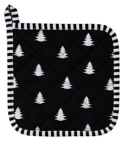 Černo-bílá bavlněná podložka pod hrnec se stromky Black & White X-Mas – 20x20 cm