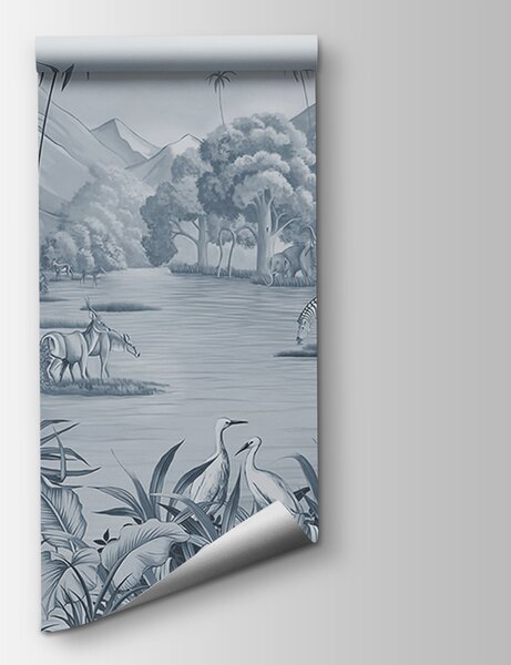 Fototapeta Řeka se zebrami a horami, Fototapety s džunglí, Populární fototapety, u59040v2 - Tapeko.co.cz