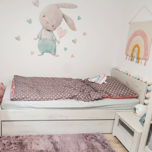 INSPIO-textilní přelepitelná samolepka - Dětské samolepky na zeď - Zajíček se srdíčkem