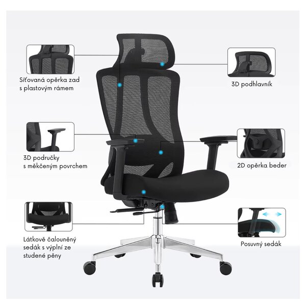 Kancelářská ergonomická židle Neoseat DIBERTI — černá, nosnost 150 kg