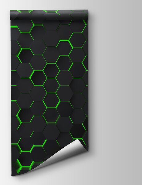 Fototapeta Černé šestiúhelníky se zelenými světly, Geometrické 3D fototapety, Populární fototapety, u93618v1 - Tapeko.co.cz