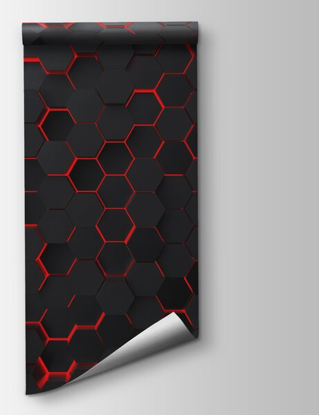 Fototapeta Černé šestiúhelníky s červeným světlem, Geometrické 3D fototapety, Populární fototapety, u93618v2 - Tapeko.co.cz