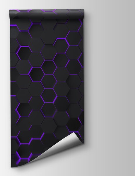 Fototapeta Černé a fialové šestiúhelníky, Geometrické 3D fototapety, Populární fototapety, u93618v3 - Tapeko.co.cz