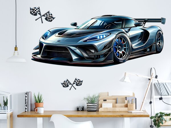 Auto supersport textilní přelepitelná samolepka na zeď arch 47 x 18 cm