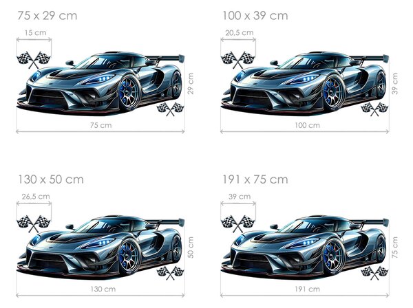 Auto supersport textilní přelepitelná samolepka na zeď arch 47 x 18 cm