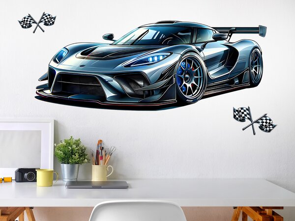 Auto supersport textilní přelepitelná samolepka na zeď arch 47 x 18 cm