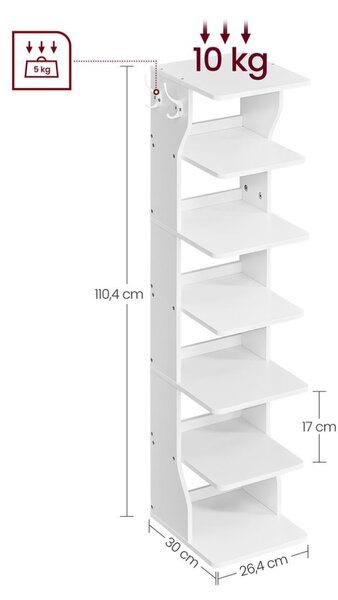 Botník CINDY, 6 úrovní, 30x26,4x110,4cm, bílá Vasagle
