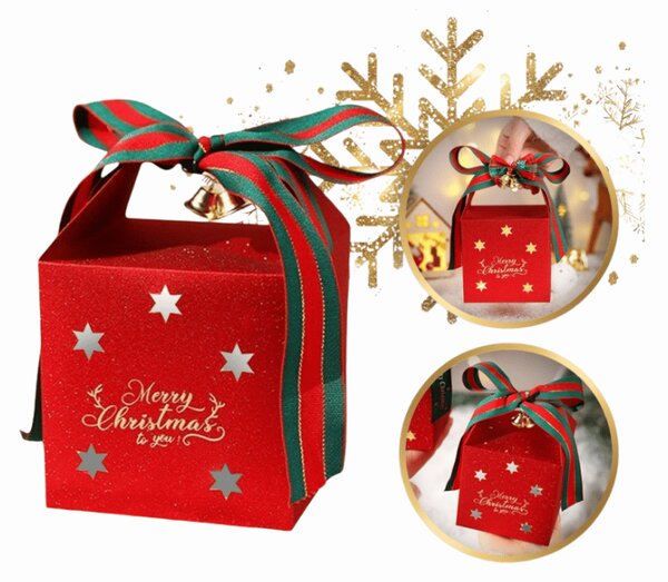 Vánoční dárková krabička MERRY CHRISTMAS 10x10 cm, červená