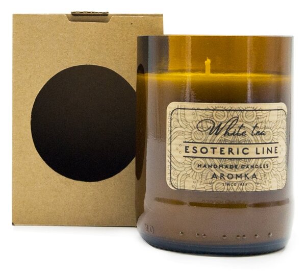 Sójová svíčka Aromka White Tea, v pivní lahvi, vůně bílého čaje, hoření 23 hodin