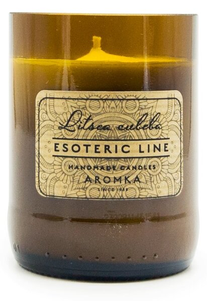 Sójová svíčka Aromka Litsea Cubeba, v pivní lahvi, citrusová vůně, hoření 23 hodin