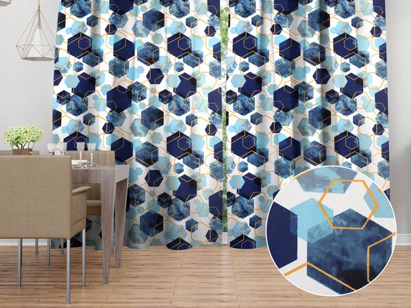 Biante Bavlněný závěs Sandra SA-574 Modré hexagony na bílém 150x140 cm