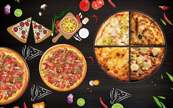 Fototapeta Pizzy na stole, Fototapety s jídlem a pitím, Populární fototapety, u97436 - Tapeko.co.cz