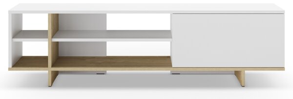 Marckeric Bílý lakovaný TV stolek Cequoia 160 x 35,5 cm s dubovým dekorem