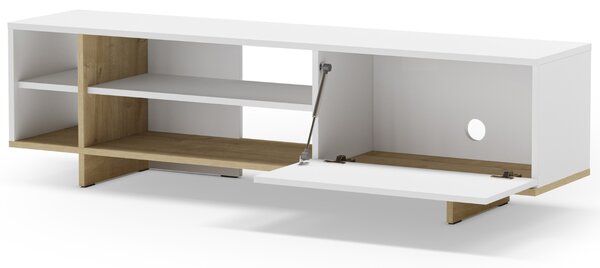 Marckeric Bílý lakovaný TV stolek Cequoia 160 x 35,5 cm s dubovým dekorem
