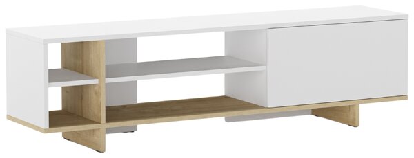 Marckeric Bílý lakovaný TV stolek Cequoia 160 x 35,5 cm s dubovým dekorem