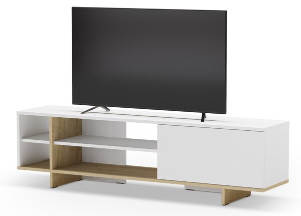 Marckeric Bílý lakovaný TV stolek Cequoia 160 x 35,5 cm s dubovým dekorem