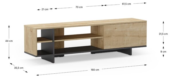 Marckeric TV stolek Cequoia 160 x 35,5 cm s dubovým dekorem
