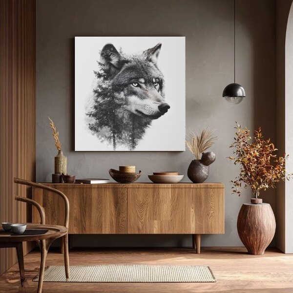 Obraz na plátně Vlčí pohled - moderní černobílý motiv - 70x70 cm