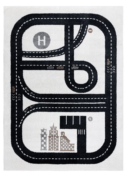 Dywany Łuszczów, Dětský kusový koberec Fun Track cream, 80x150, černobílá, dětský pokoj