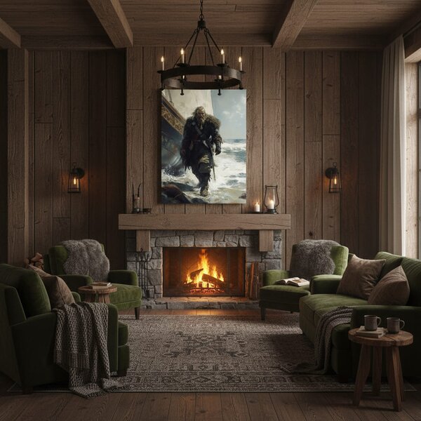 Obraz na plátně Viking na pobřeží - historický motiv - 60x90 cm