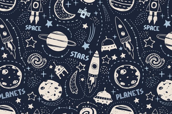 Fototapeta Vzor planet a hvězd, Vesmírné fototapety, Populární fototapety, u97584 - Tapeko.co.cz
